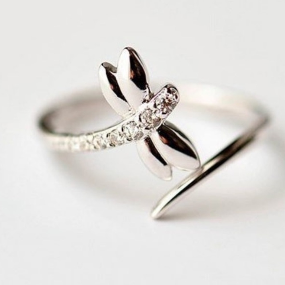 Silver Dragonfly Adjustable Ring